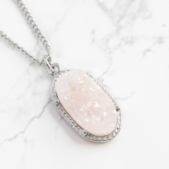 Ooh La Lou Jewelry - Natural Geometric Druzy Necklace Silver Pendant